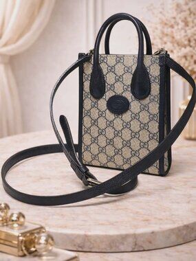 Authentic Gucci GG Supreme Mini Tote Bag Monogram Crossbody